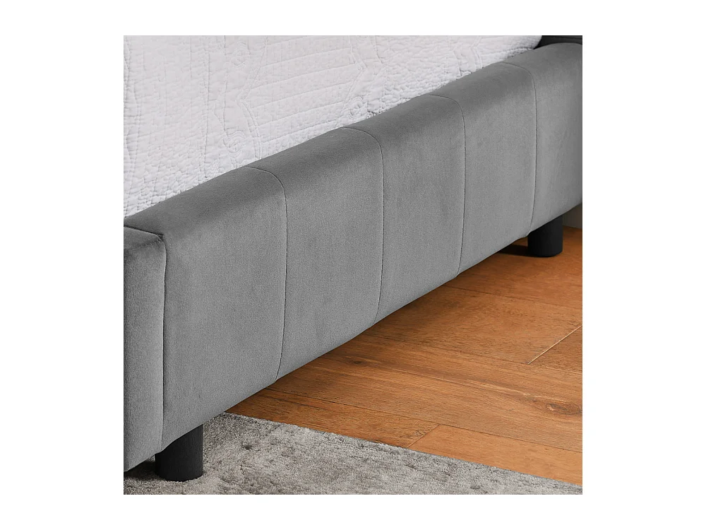 Lit enfant simple gris foncé 90x200cm, dossier haut, tissu velours, sans matelas