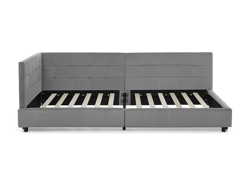 Lit enfant simple gris foncé 90x200cm, dossier haut, tissu velours, sans matelas