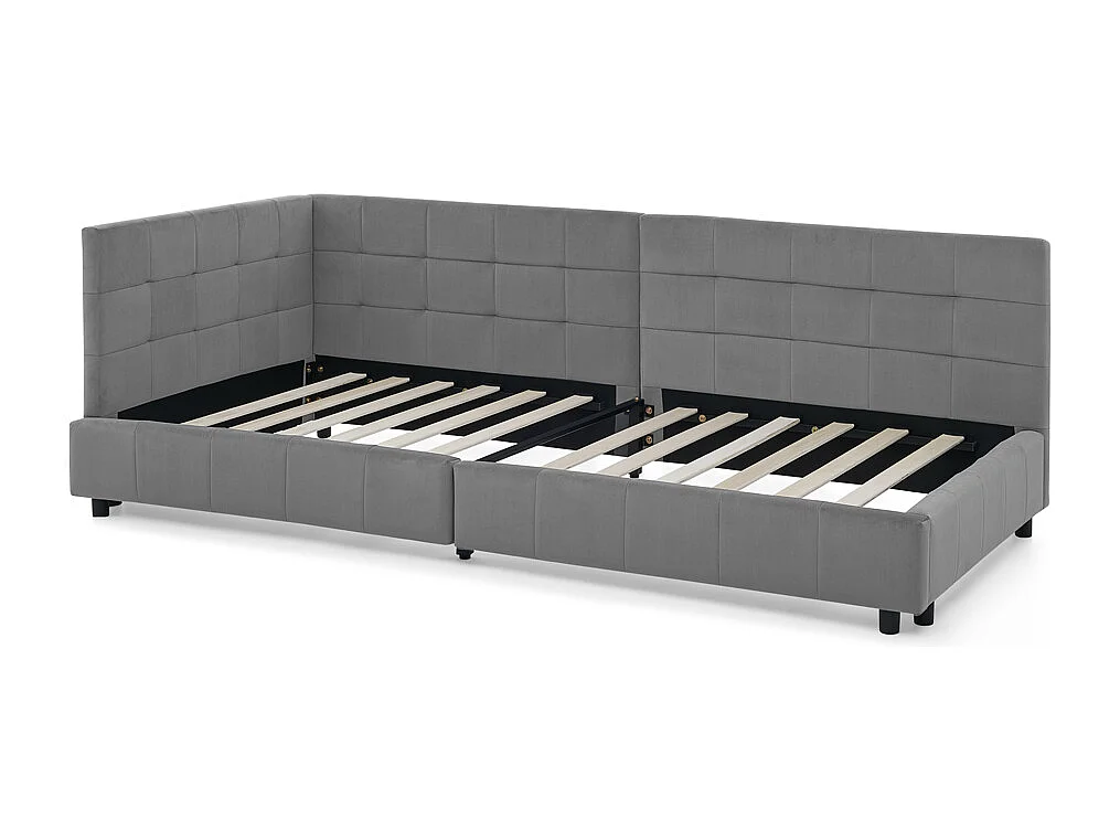 Lit enfant simple gris foncé 90x200cm, dossier haut, tissu velours, sans matelas