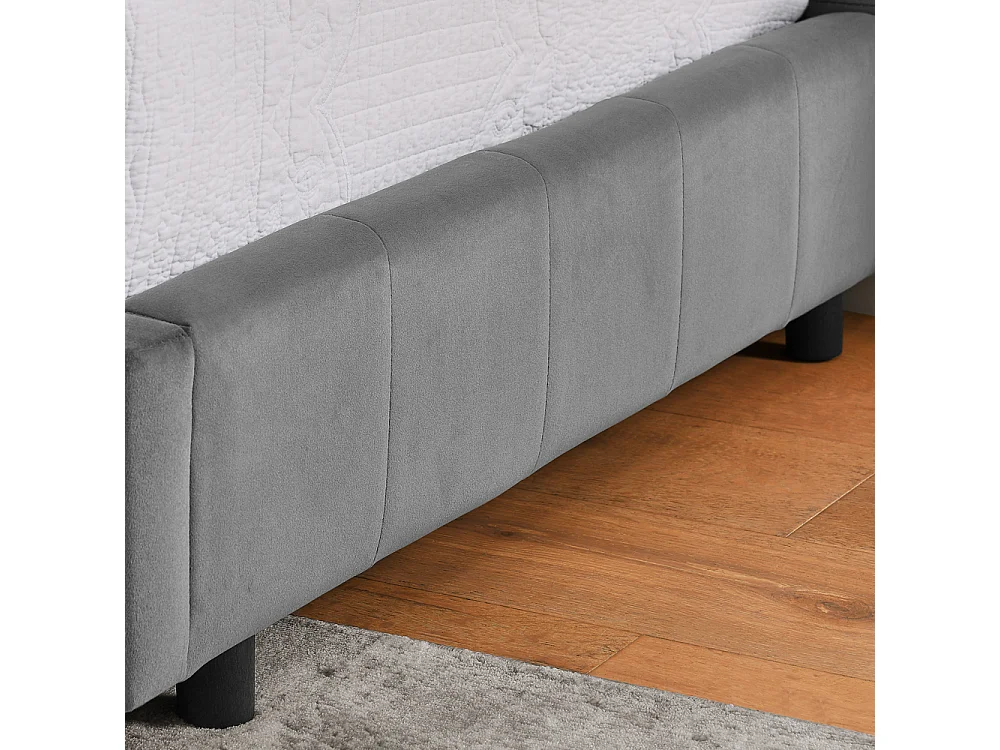 Lit enfant simple gris foncé 90x200cm, dossier haut, tissu velours, sans matelas