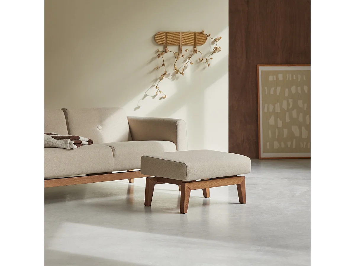 Fußhocker mit naturfarbenem Stoffbezug Bjorn, 1-Sitzer