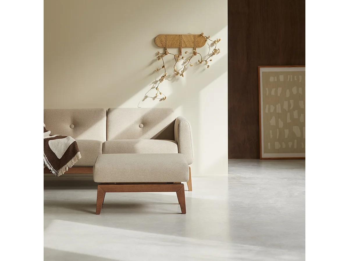 Fußhocker mit naturfarbenem Stoffbezug Bjorn, 1-Sitzer