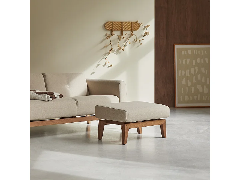 Fußhocker mit naturfarbenem Stoffbezug Bjorn, 1-Sitzer