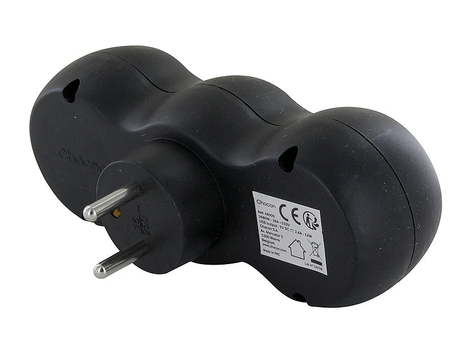 Domino 2x16A + USB-A/C - Noir - Chacon