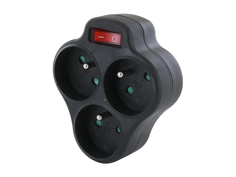 Domino 3x16A + interrupteur - Noir - Chacon