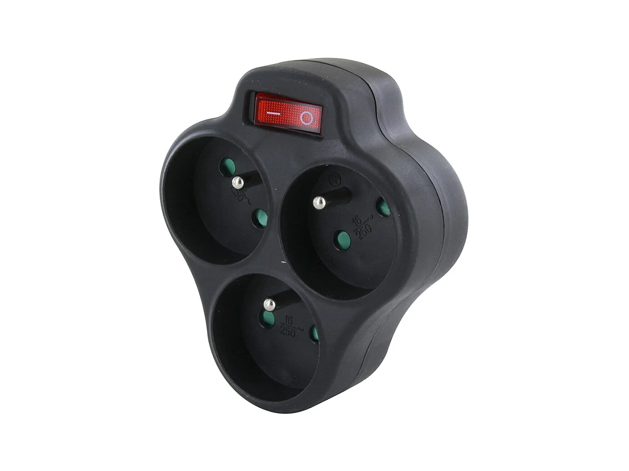 Domino 3x16A + interrupteur - Noir - Chacon