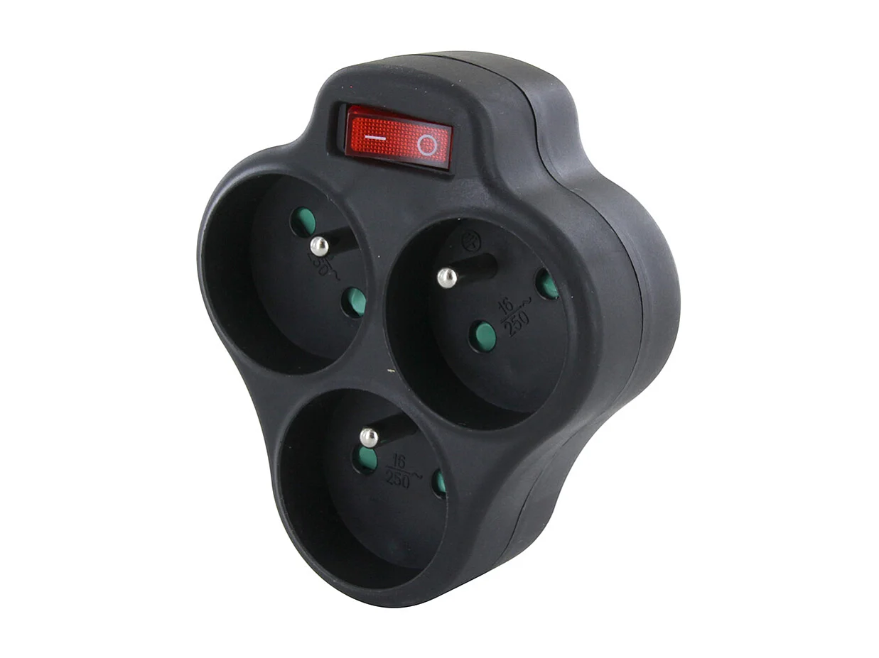 Domino 3x16A + interrupteur - Noir - Chacon