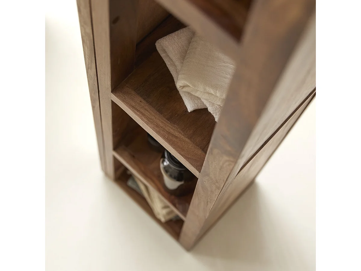 Hochschrank mit Spiegelfläche 30 cm breit mit Ablageflächen Palisander Sheesham