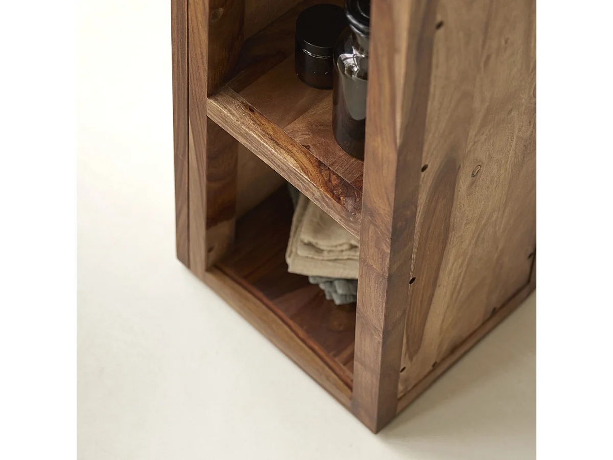 Hochschrank mit Spiegelfläche 30 cm breit mit Ablageflächen Palisander Sheesham