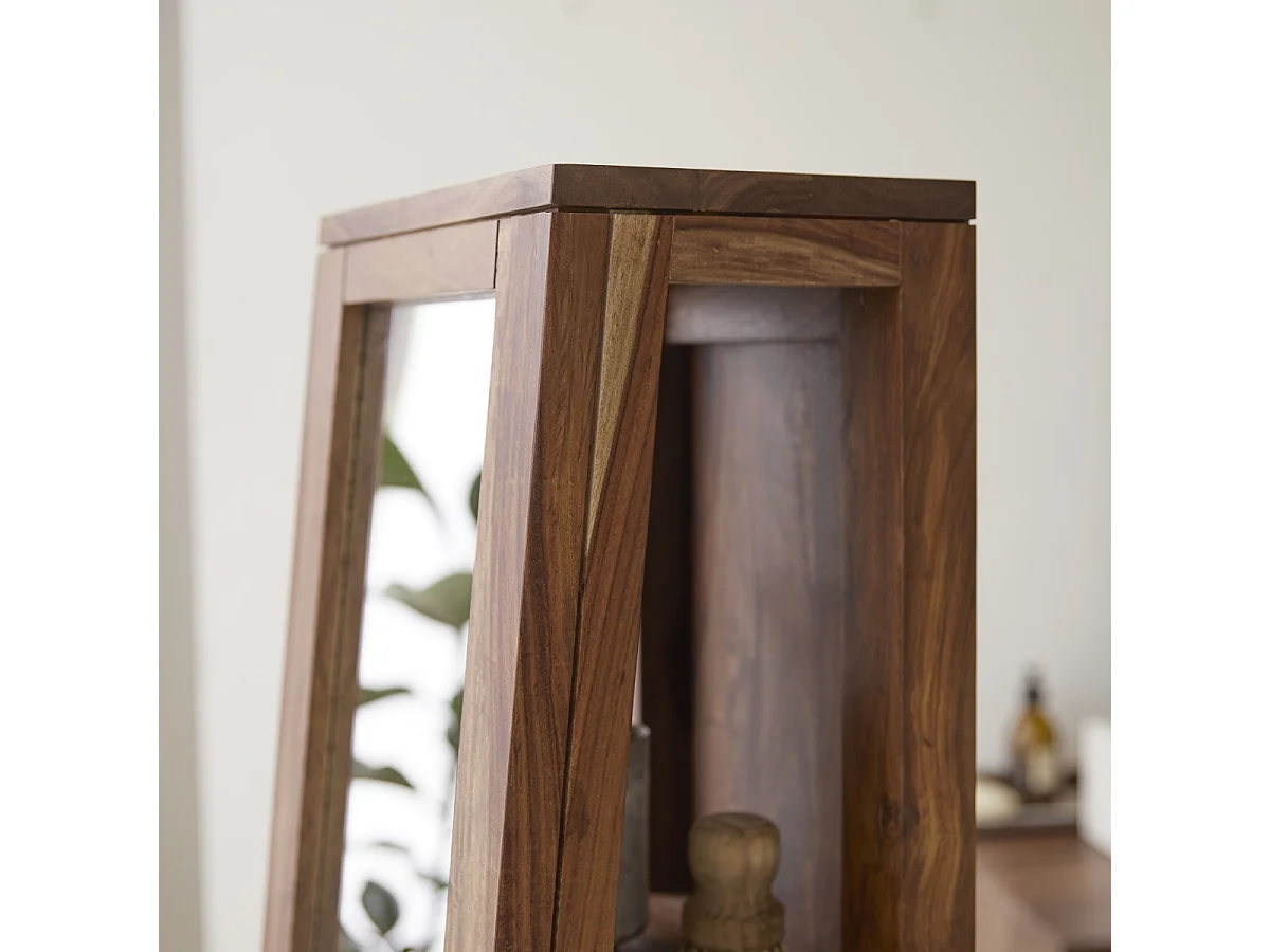 Hochschrank mit Spiegelfläche 30 cm breit mit Ablageflächen Palisander Sheesham