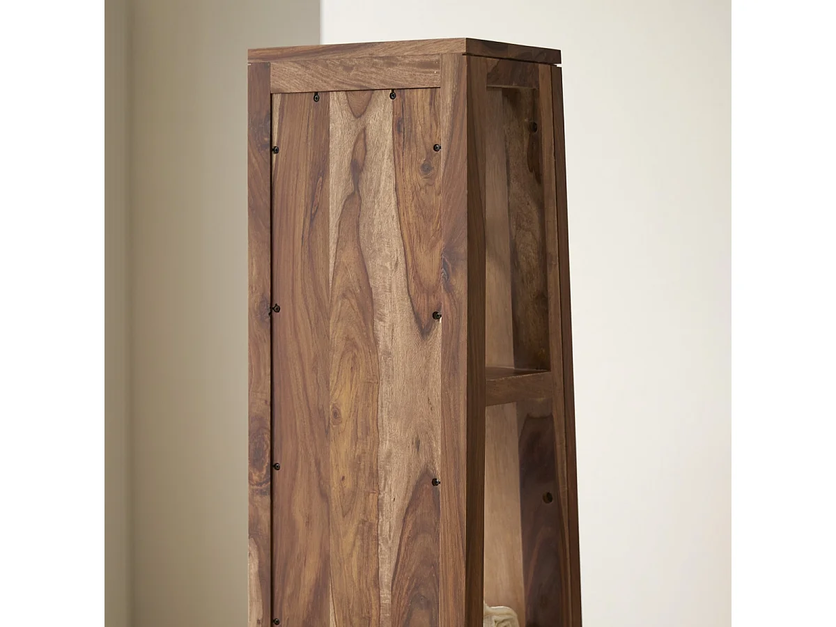 Hochschrank mit Spiegelfläche 30 cm breit mit Ablageflächen Palisander Sheesham