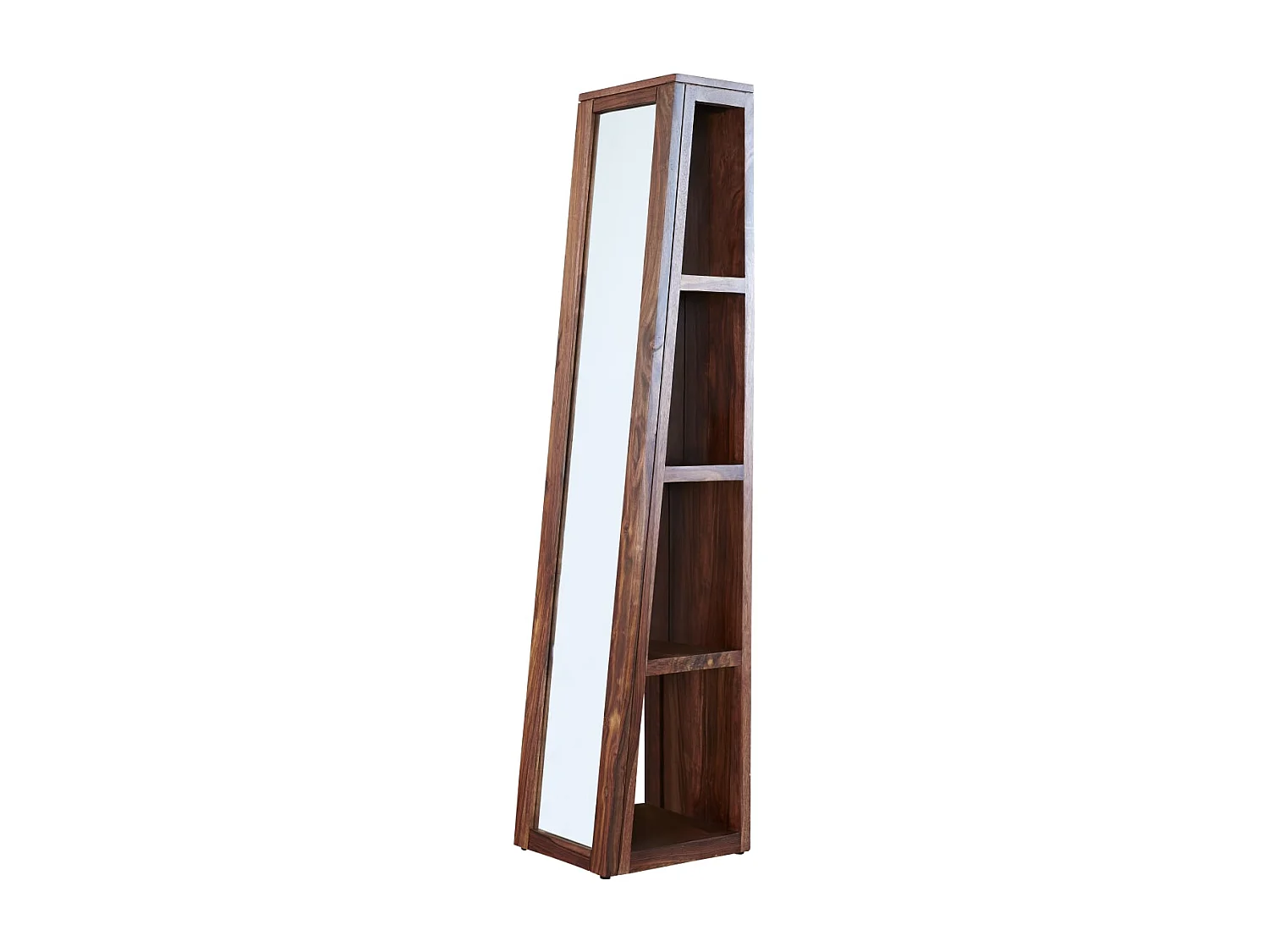 Hochschrank mit Spiegelfläche 30 cm breit mit Ablageflächen Palisander Sheesham