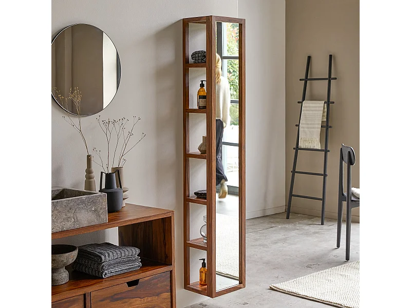 Bad-Hochschrank Twig mit Spiegel aus Palisanderholz 30