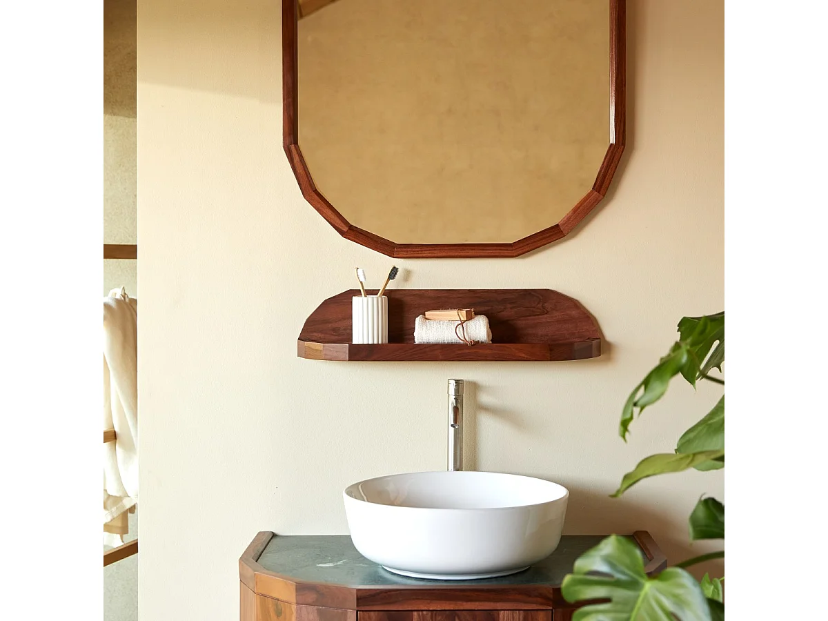 Mensola da parete in legno di palissandro massello e marmo verde 60 cm