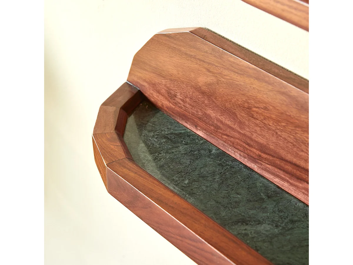 Mensola da parete in legno di palissandro massello e marmo verde 60 cm