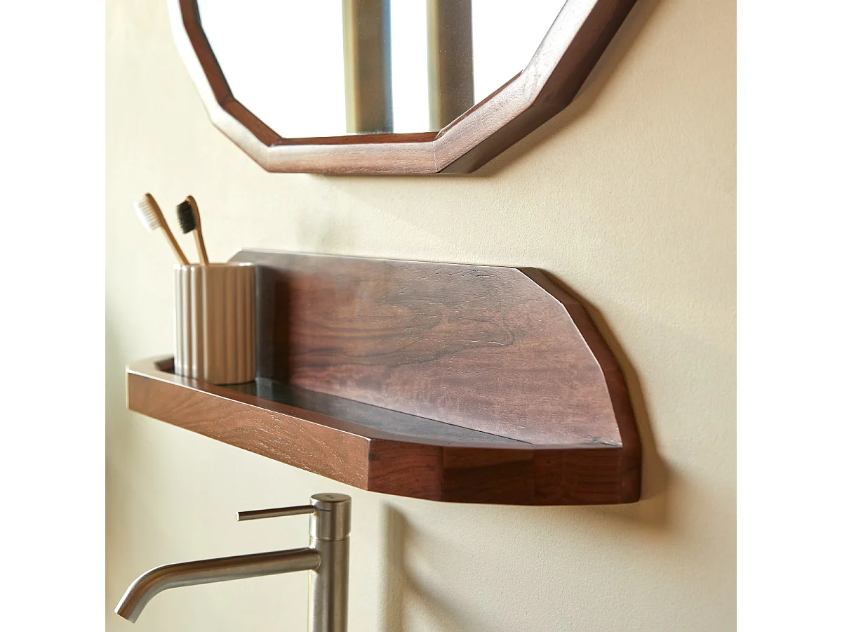 Mensola da parete in legno di palissandro massello e marmo verde 60 cm