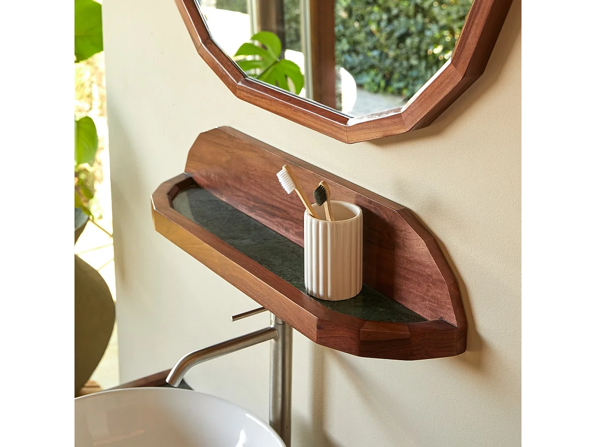 Mensola da parete in legno di palissandro massello e marmo verde 60 cm