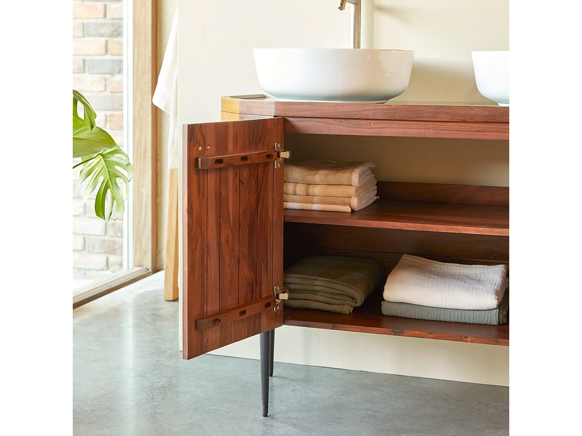 Waschtischunterschrank Jade aus massivem Palisanderholz und Marmor 120 cm