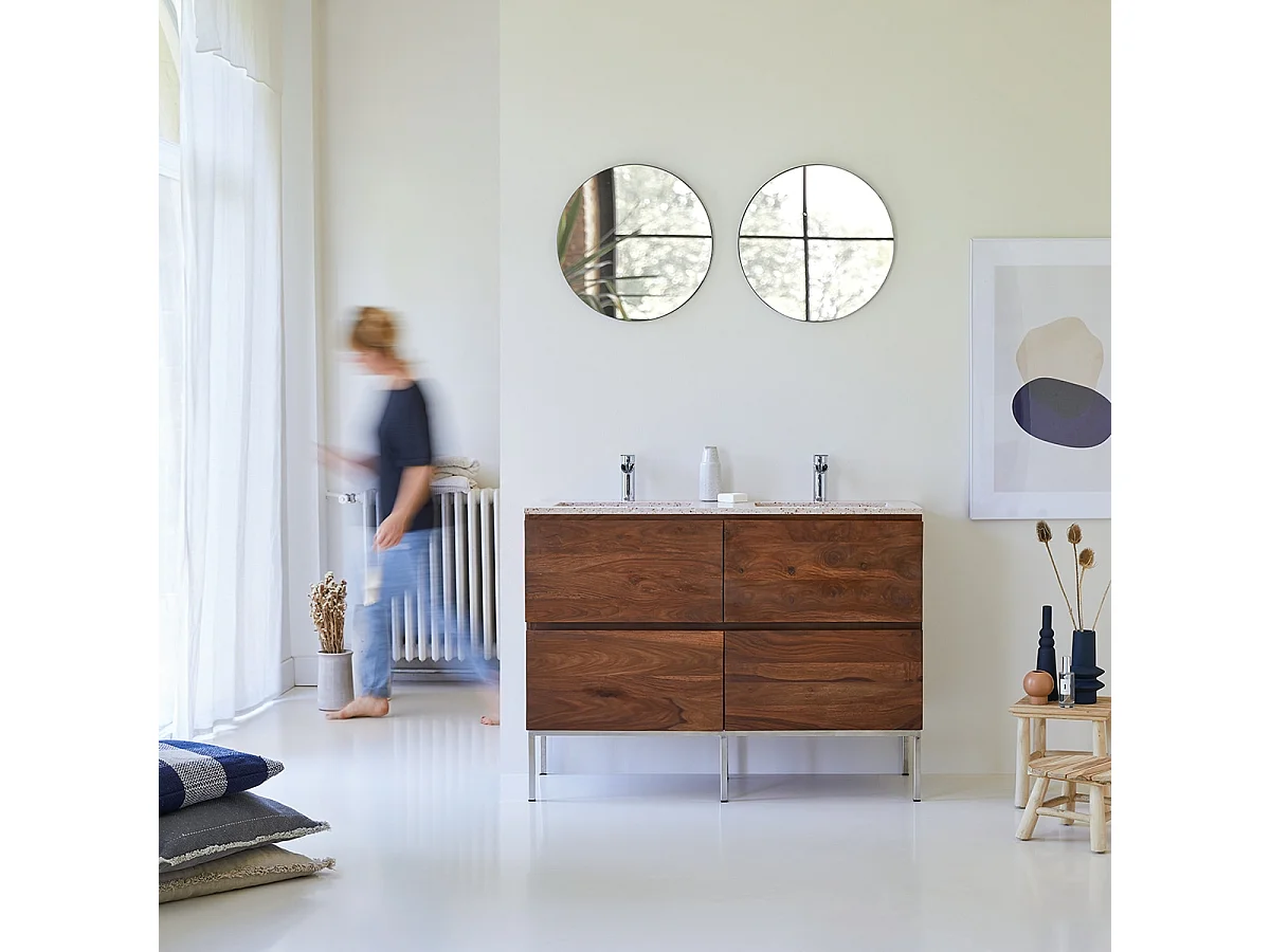 Mobile per il Bagno in palissandro massello e terrazzo premium Pink 120