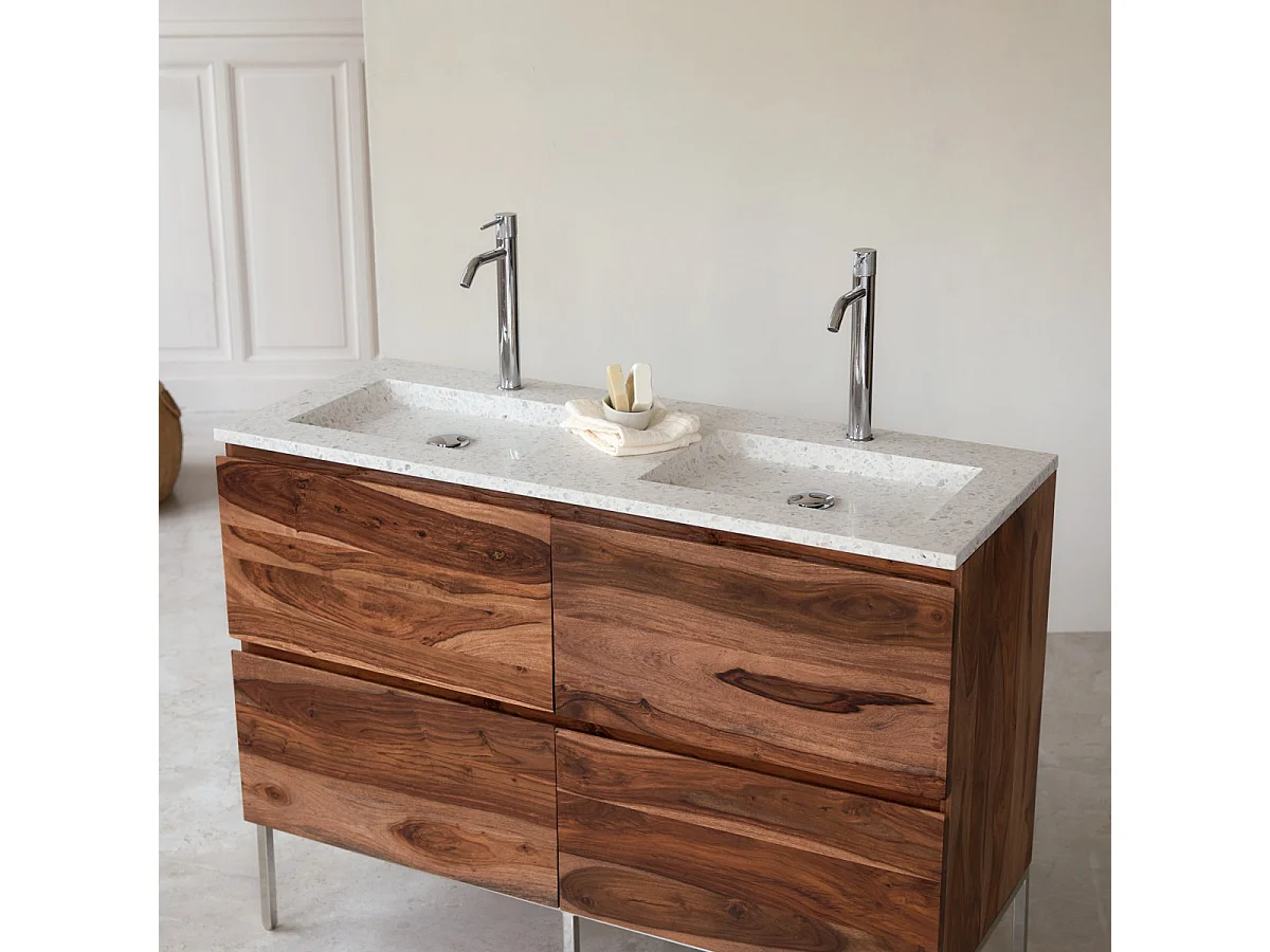 Badmbel Nova aus massivem Palisander und  Premium-Terrazzo Moon 120