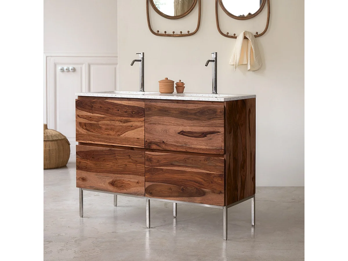 Badmbel Nova aus massivem Palisander und  Premium-Terrazzo Moon 120