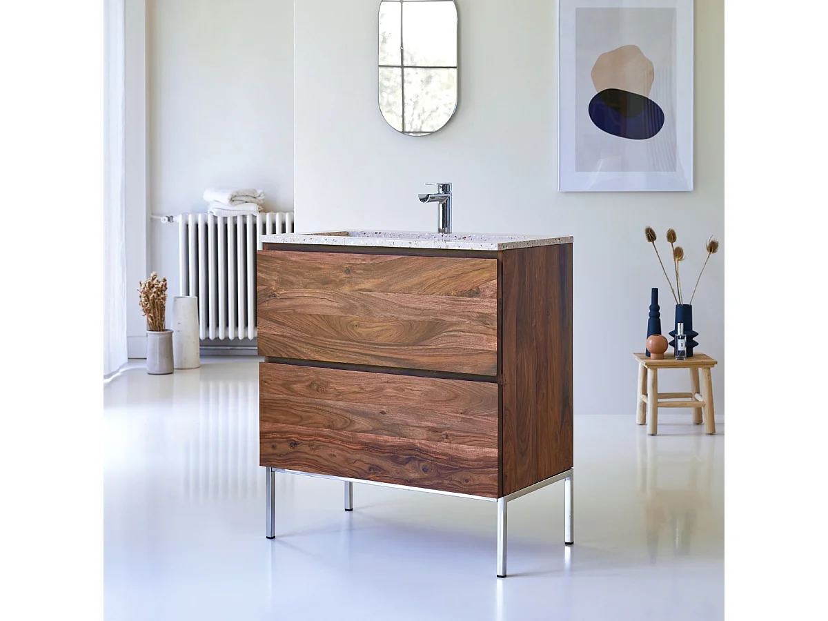 Mobile per il Bagno in legno di palissandro massello e terrazzo premium