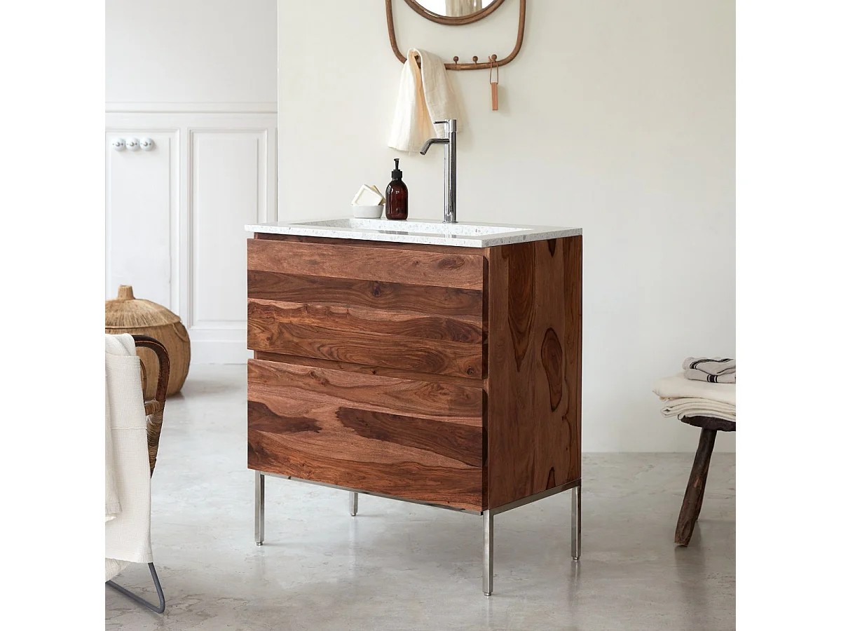 Mobile per il Bagno in legno di palissandro massello e terrazzo premium