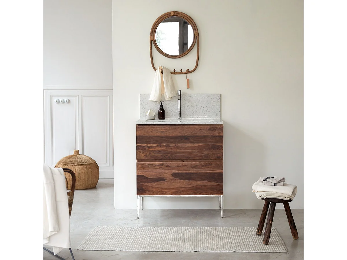 Badmbel Nova aus massivem Palisanderholz und Premium-Terrazzo Moon 80