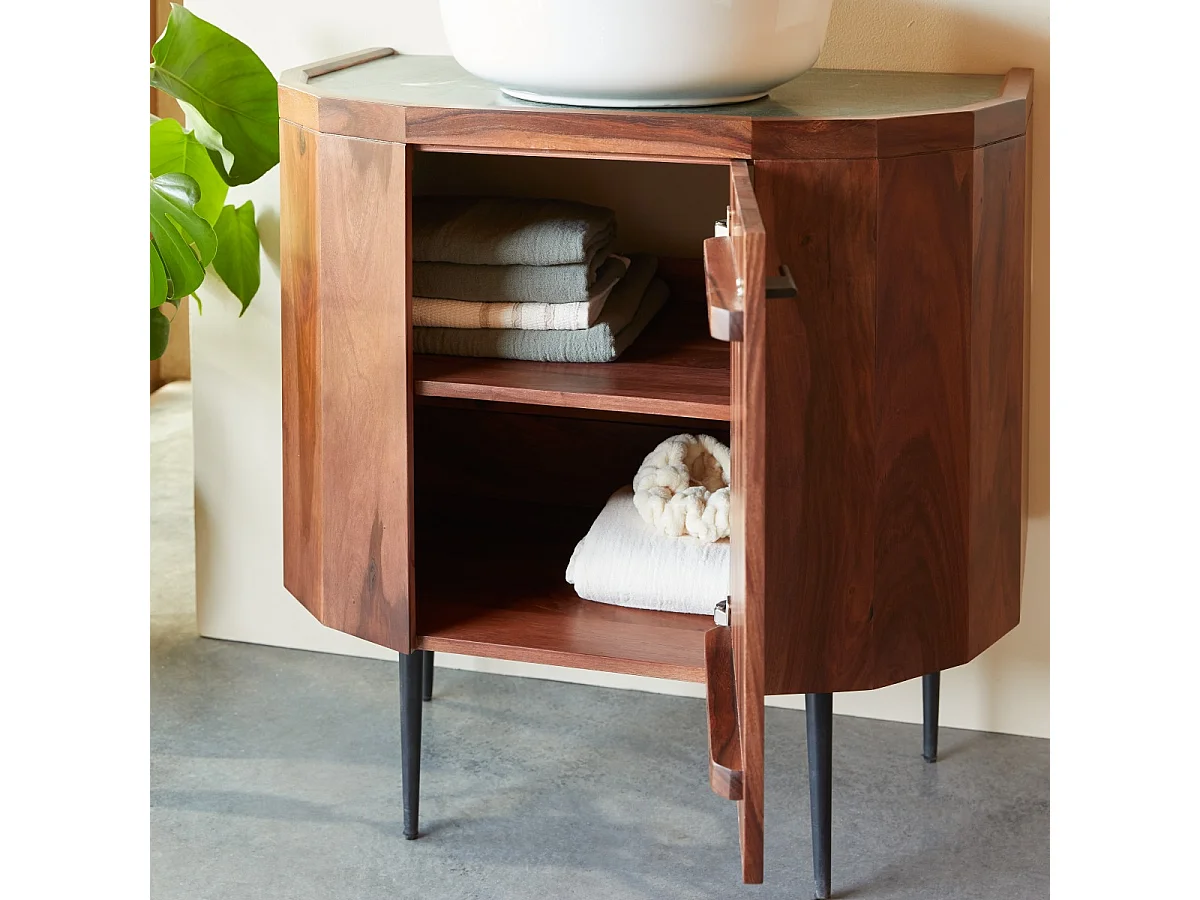 Mobile sotto lavabo in legno di palissandro massello e marmo 80 cm Jade