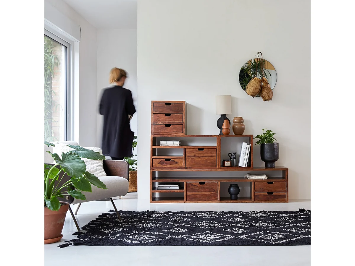 Regal mit Schubkästen kombinierbar Würfel Palisander massives Holz Neu Tikamoon