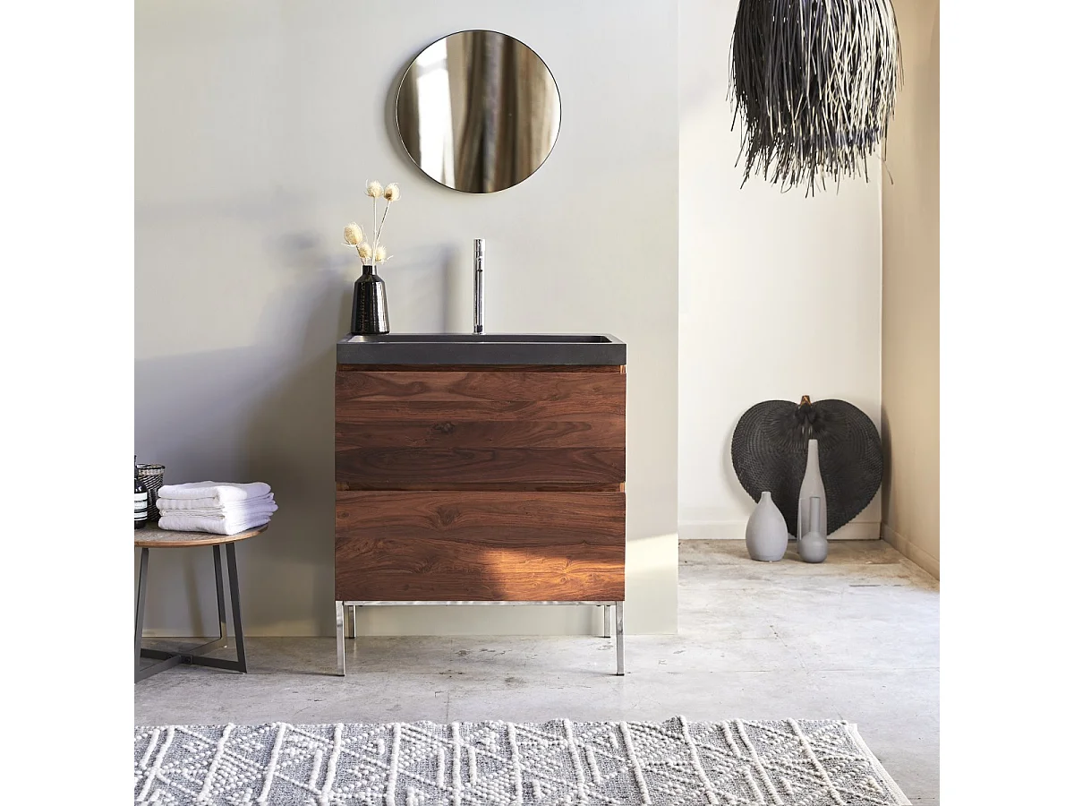 Mobili da bagno in legno di palissandro con lavabo in pietra lavica 80 Nova