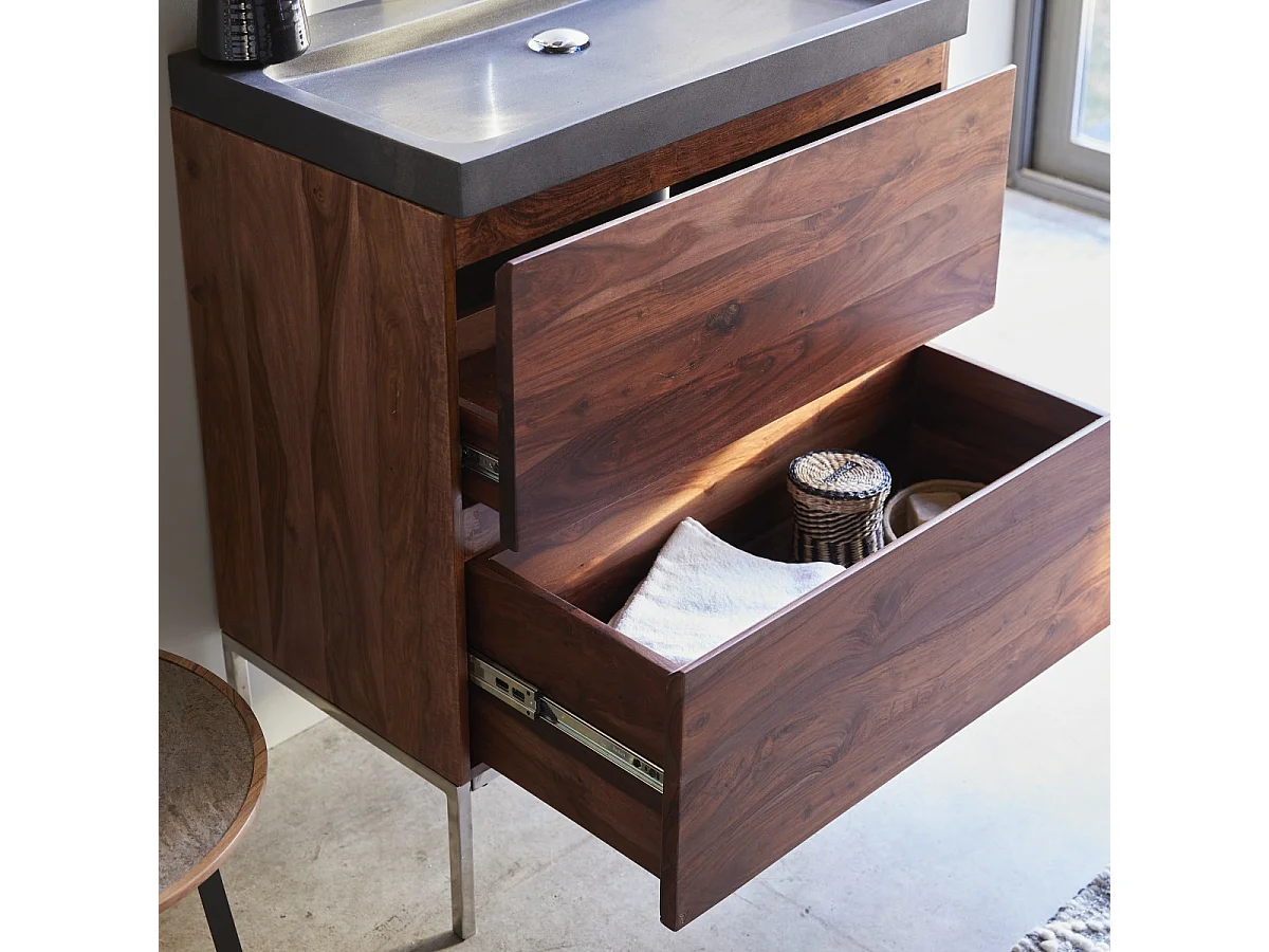 Mobili da bagno in legno di palissandro con lavabo in pietra lavica 80 Nova