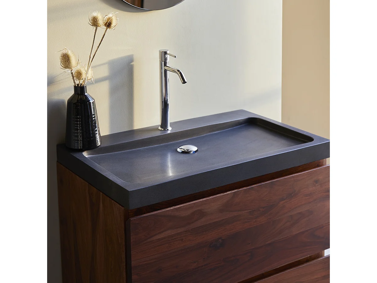 Mobili da bagno in legno di palissandro con lavabo in pietra lavica 80 Nova