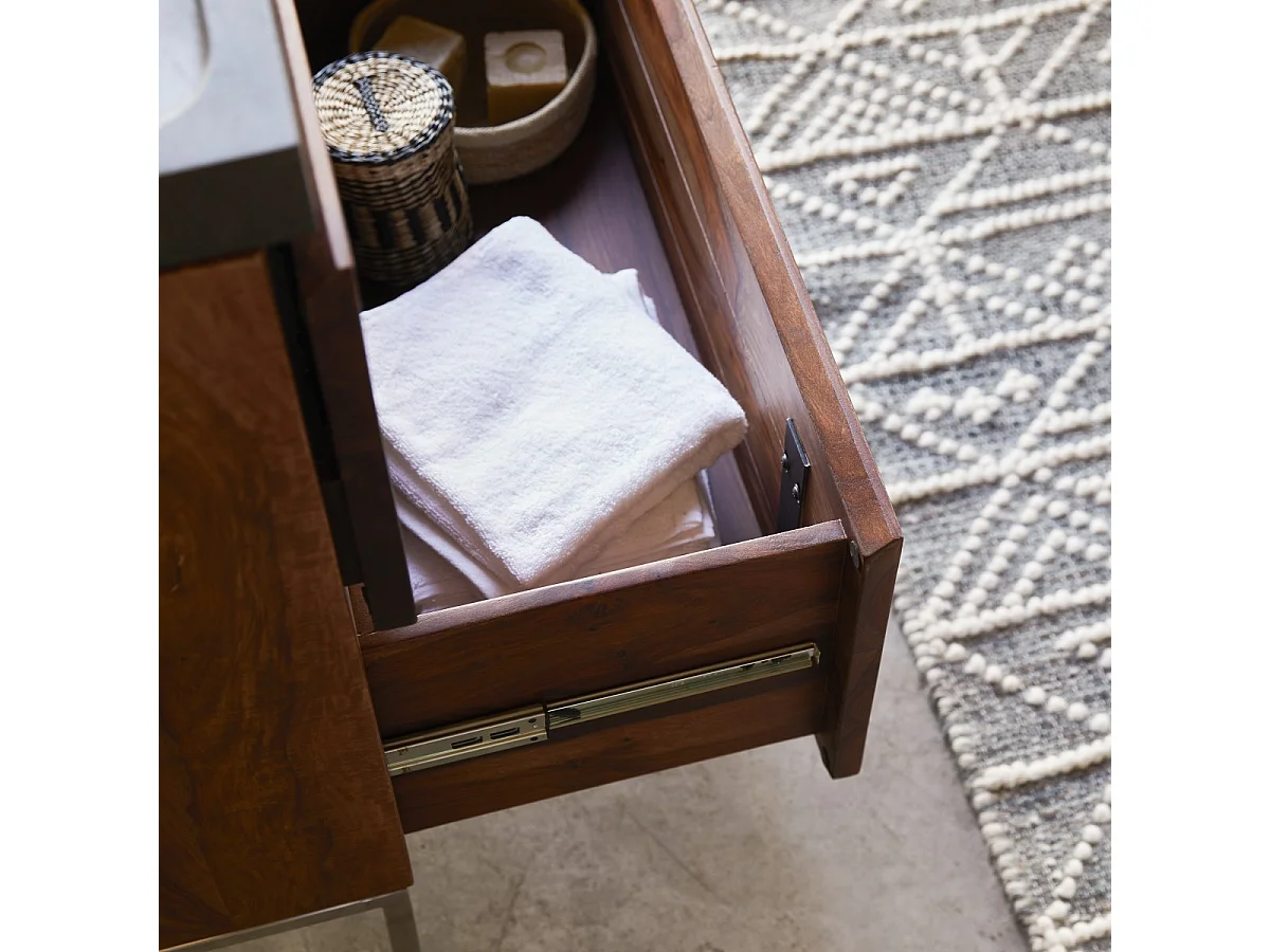 Waschtisch aus Palisander mit integriertem Lavasteinwaschbecken 80 cm Nova