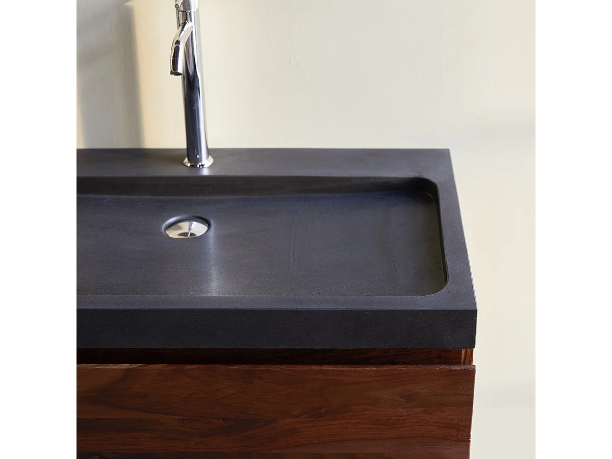 Waschtisch aus Palisander mit integriertem Lavasteinwaschbecken 80 cm Nova