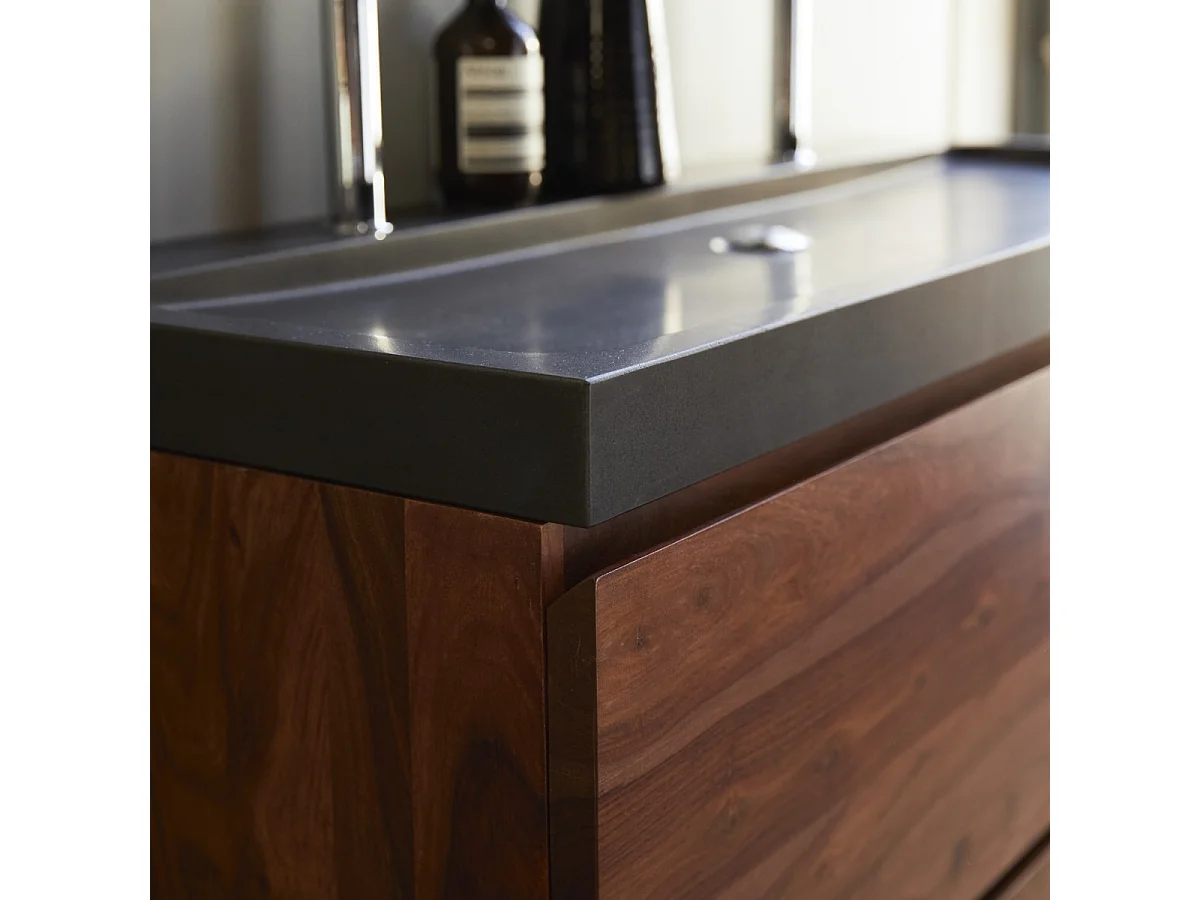 Waschtisch aus Palisander mit integrierten Lavasteinwaschbecken 120 cm Nova