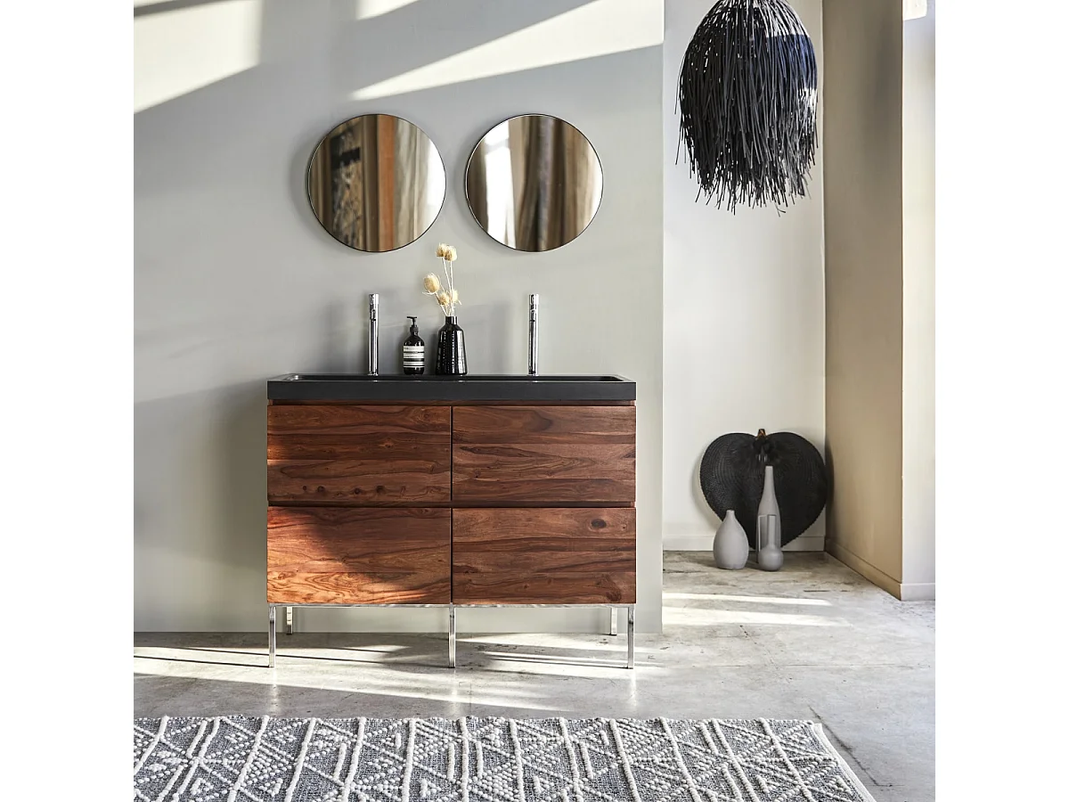 Waschtisch aus Palisander mit integrierten Lavasteinwaschbecken 120 cm Nova