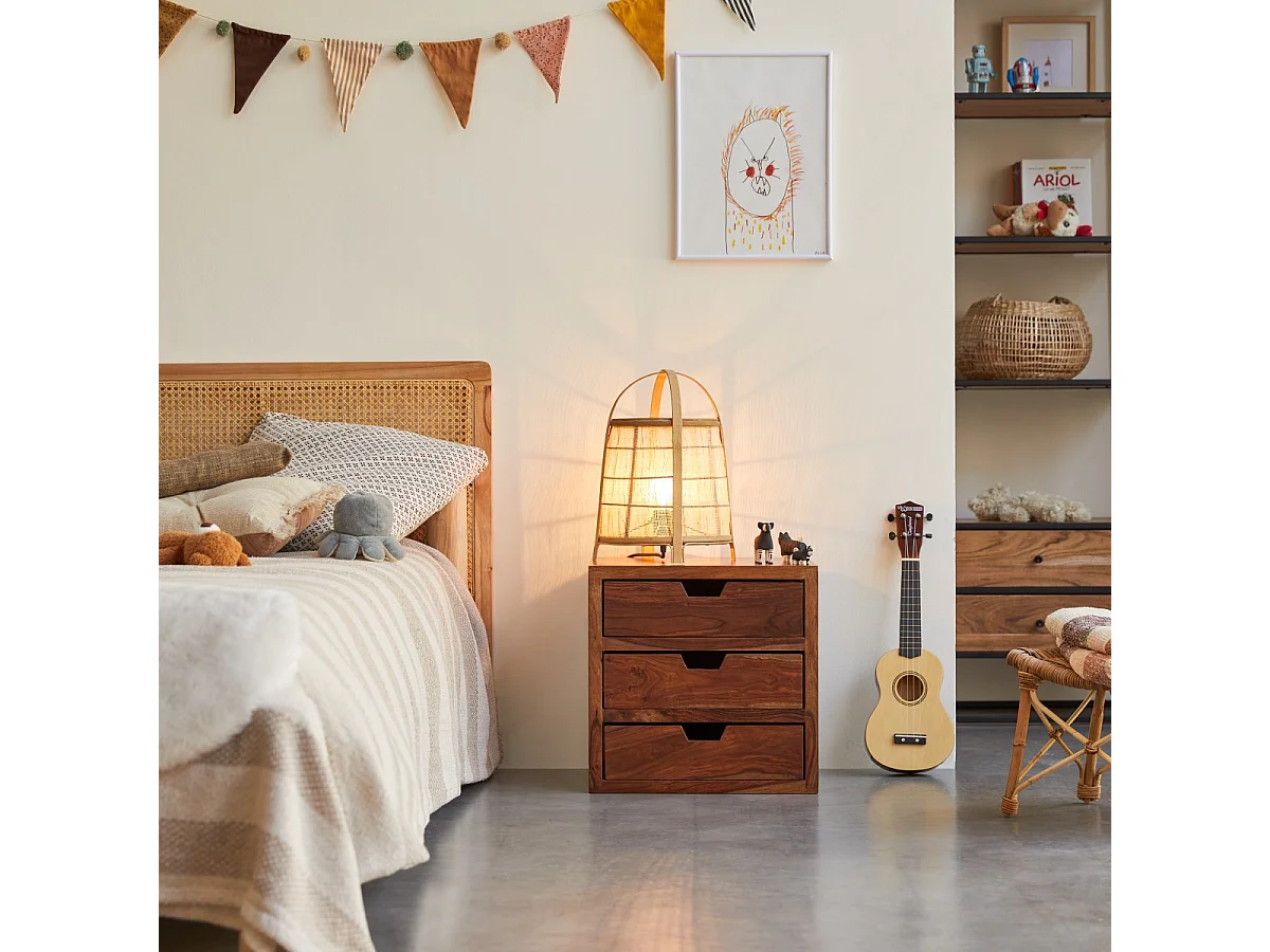 Comodino per bambini in legno di palissandro massello Kwarto 3 cassetti