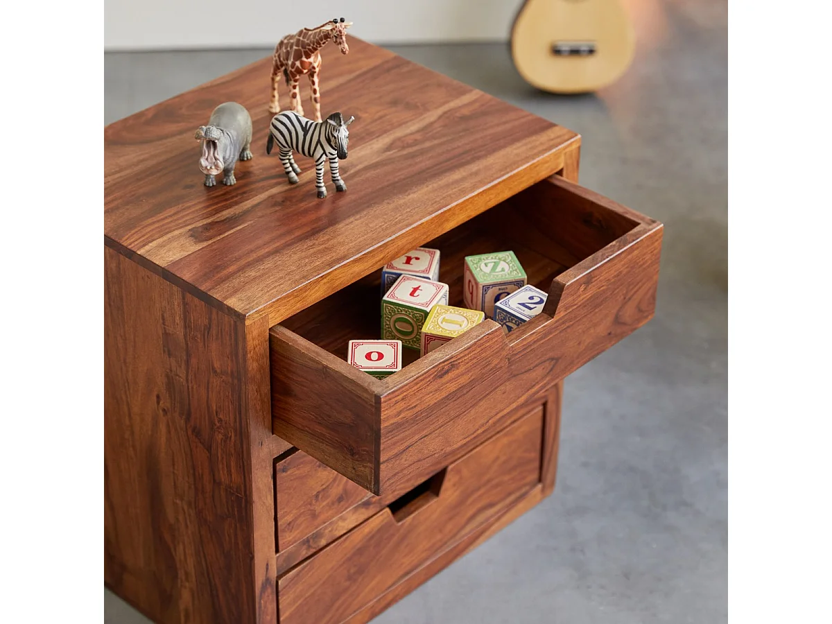 Comodino per bambini in legno di palissandro massello Kwarto 3 cassetti