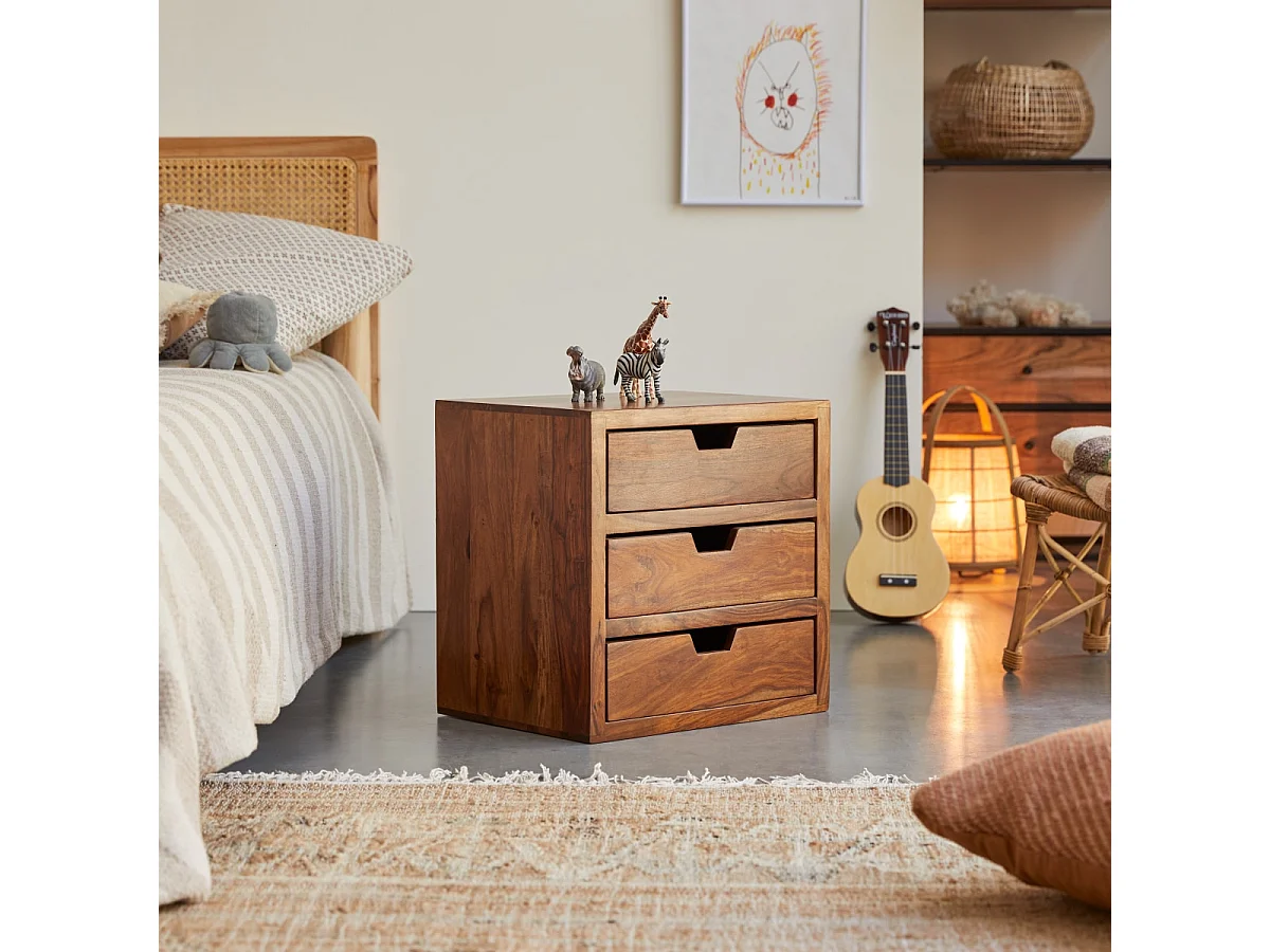Comodino per bambini in legno di palissandro massello Kwarto 3 cassetti
