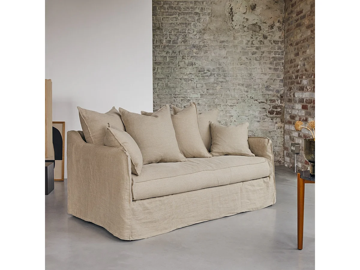 Divano in lino naturale Ariane, 3 posti