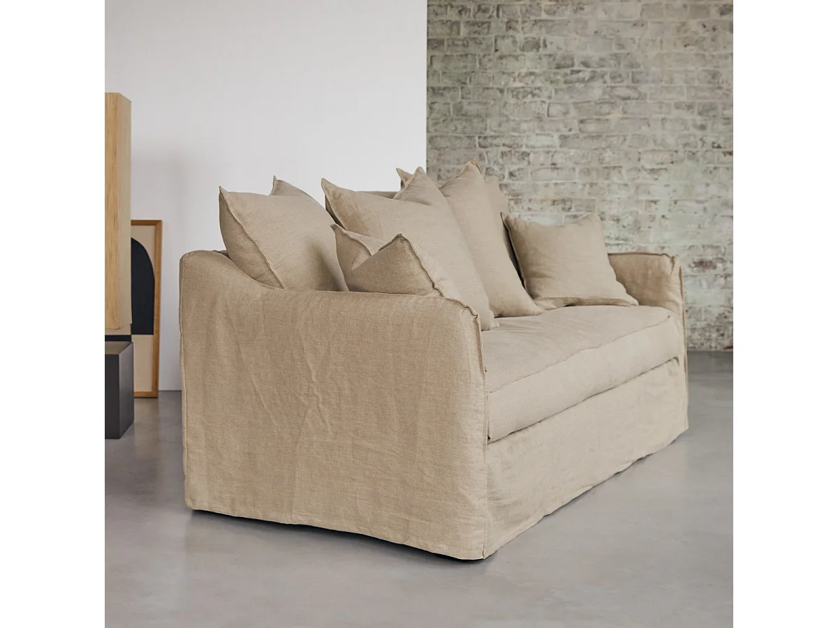 Divano in lino naturale Ariane, 3 posti