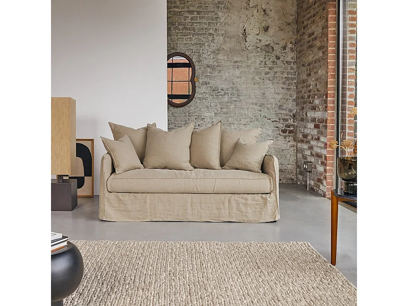 Divano in lino naturale Ariane, 3 posti