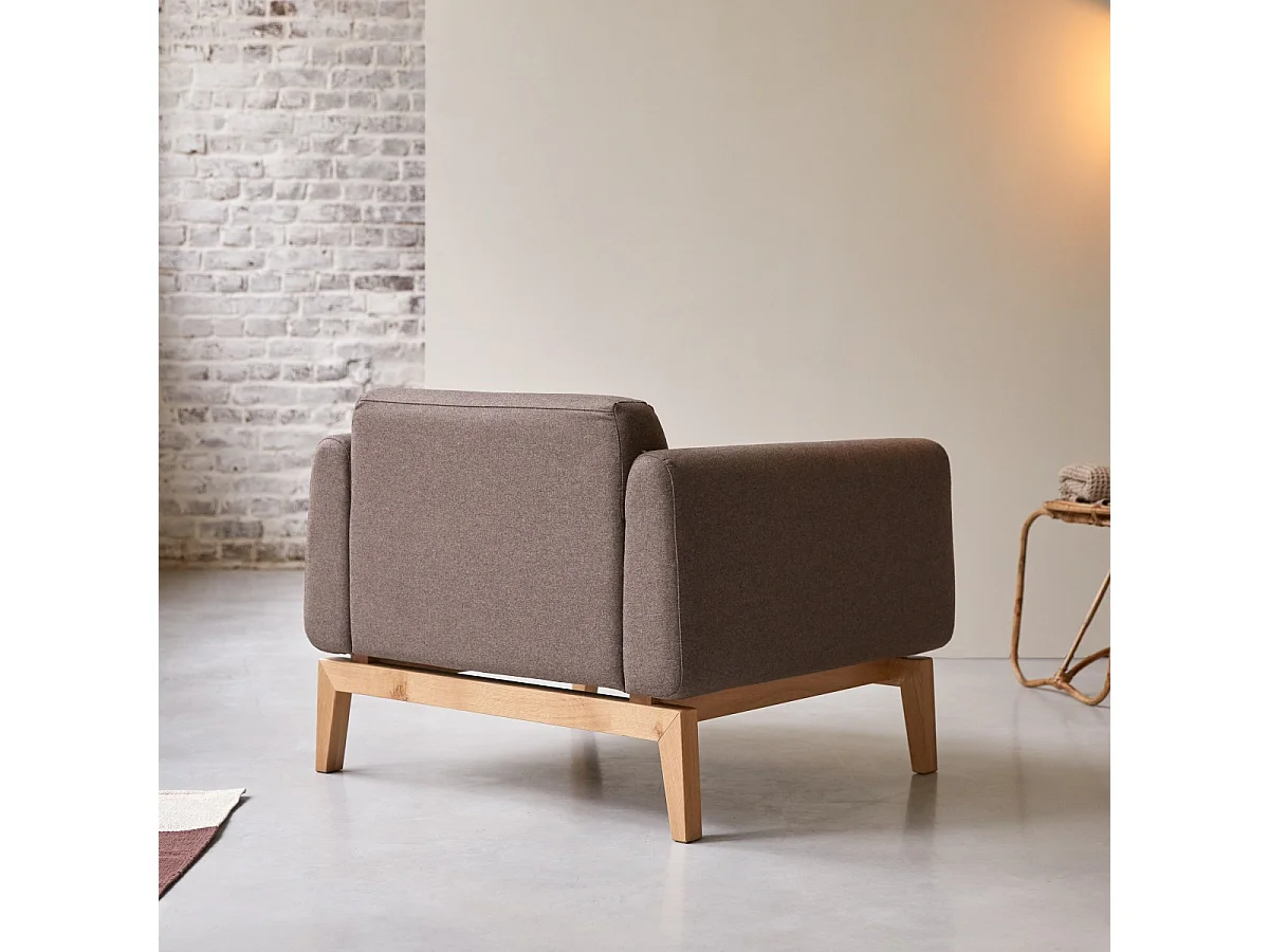 Fauteuil Bjorn en chêne massif et tissu marron, 1 place