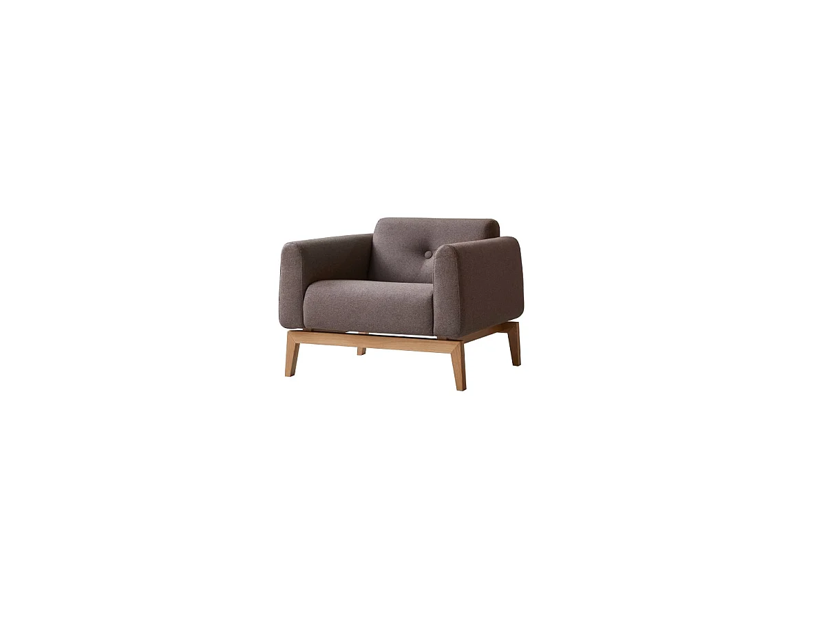 Poltrona Bjorn in rovere massello e tessuto marrone, 1 posto