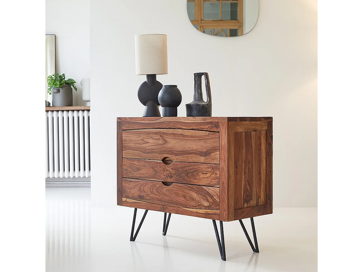 Cassettiera in legno massello di palissandro con 3 cassetti Bonnie