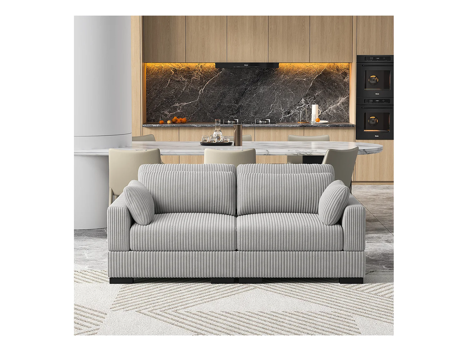 Canapé en forme de 2 places avec tabouret de rangement, canapé d'angle en velours côtelé avec ottoman, canapé doux pour salon, famille, gris