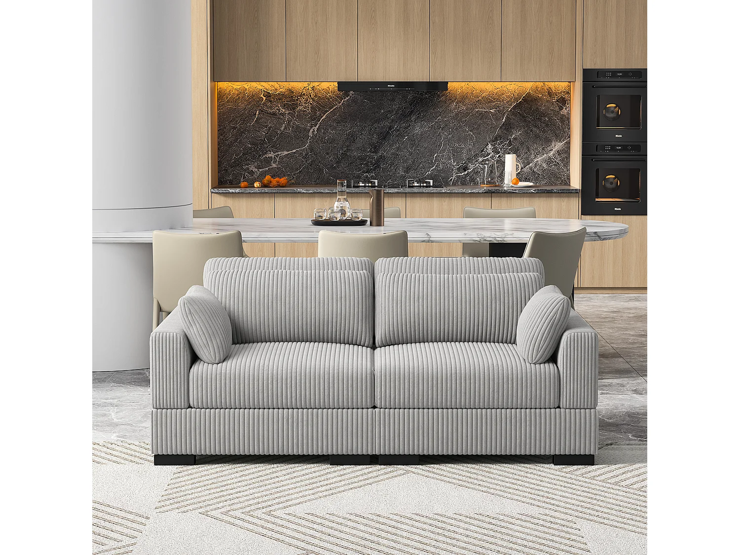 Canapé en forme de 2 places avec tabouret de rangement, canapé d'angle en velours côtelé avec ottoman, canapé doux pour salon, famille, gris