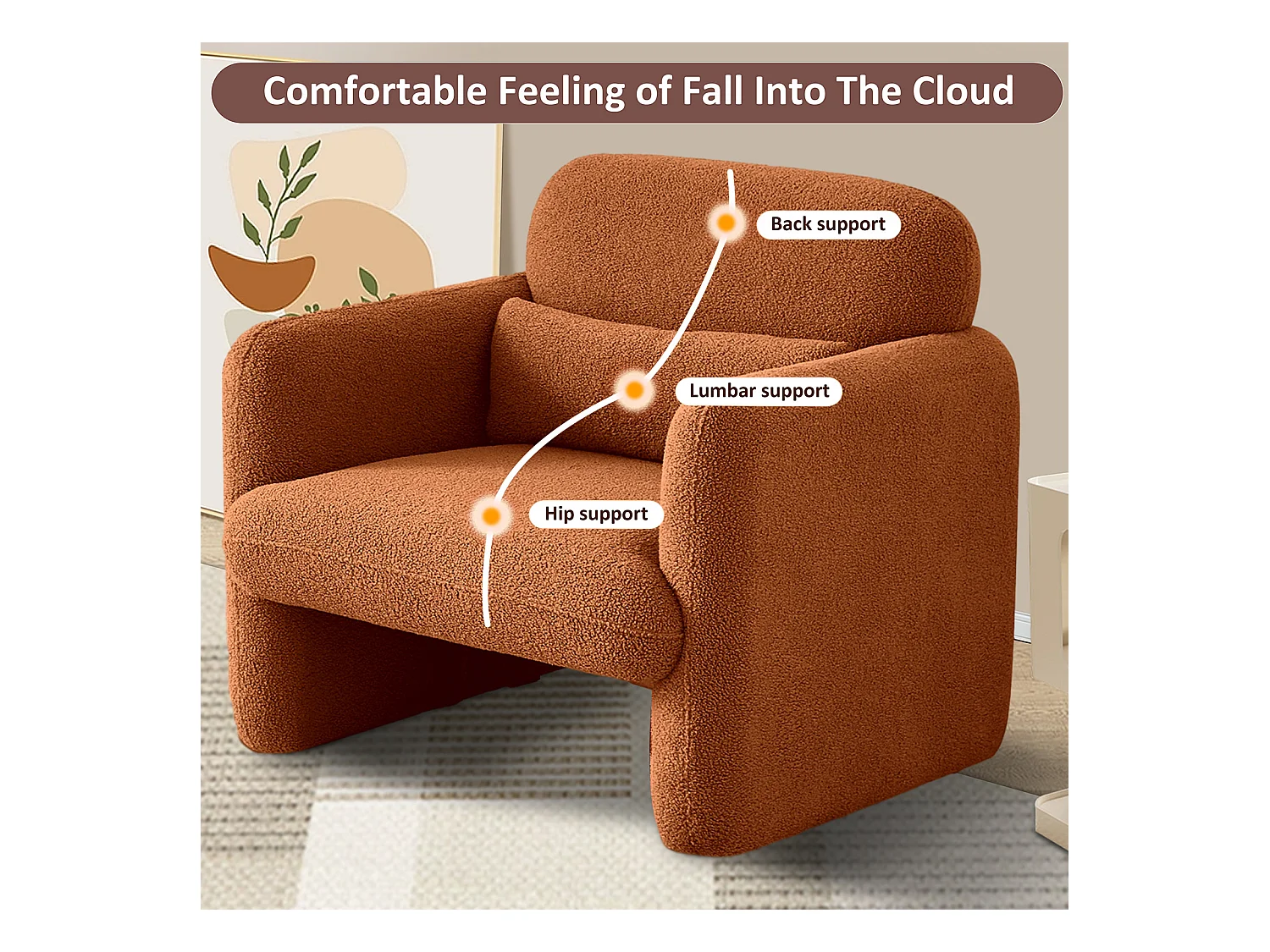 Canapé simple, moderne, en peluche, fauteuil rembourré avec coussin de taille, fauteuil de lecture confortable, pour salon et chambre à coucher, velours teddy (oran