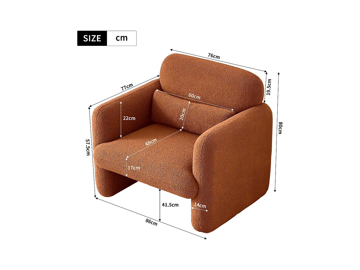 Canapé simple, moderne, en peluche, fauteuil rembourré avec coussin de taille, fauteuil de lecture confortable, pour salon et chambre à coucher, velours teddy (oran